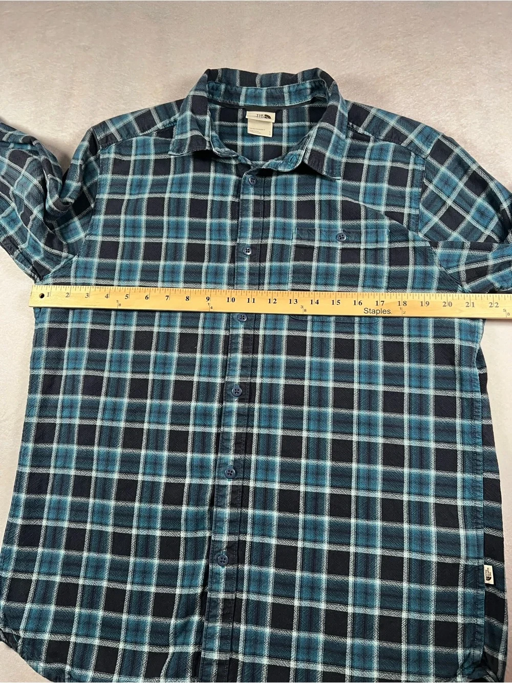The North Face Men’s Large Blue Plaid Flannel Shirt Button Down Outdoor Hiking